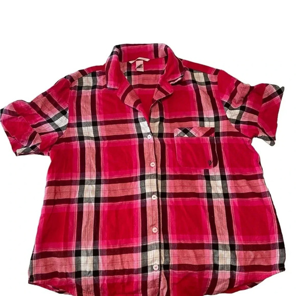 Victoria Secret Pink Plaid Pajama Set Top and Shorts Medium EUC Soft Sexy - Picture 1 of 13